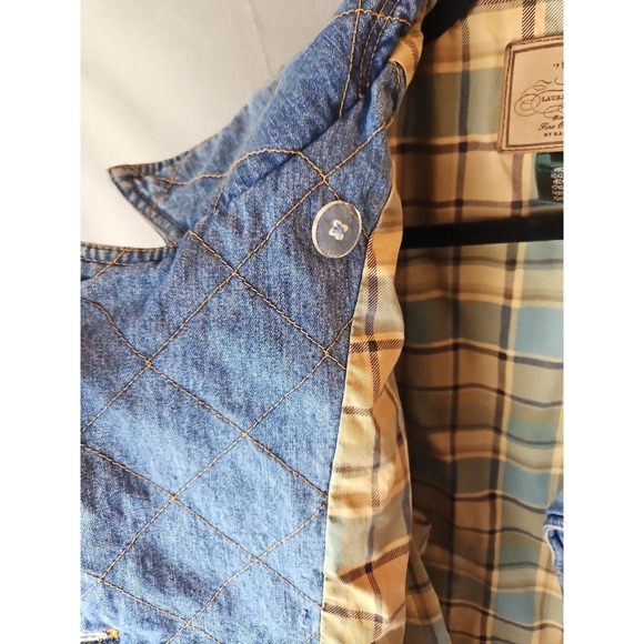 Vintage Lauren Jeans Co Jacket Womens Large Quilted Denim Equestrian Barn Coat - Picture 7 of 11